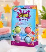 GLIBBI Badekugeln Blubber Sprudelnder Badezusatz für Kinder ab 3 Jahren 4x Badebomben mit Farbe & Duft Bunt