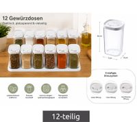 12-teiliges Gewürzstreuer-Set aus Kunststoff mit Deckel und 2 Halterungen 250 ml Gewürzbehälter für Gewürze, Kräuter, Pfeffer und Salz transparent/weiß
