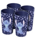 4er Set Stitch Trinkbecher in 350ml mit Stitch-Motiv Mehrwegbecher Kunststoff-Becher Blau