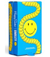 3 Paar Happy Socks Unisex Baumwoll-Socken Sparpack mit Smiley-Print Alltags-Strümpfe in Geschenk-Box XSMY08-6700 Gelb/Schwarz/Blau