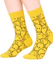 3 Paar Happy Socks Unisex Baumwoll-Socken Sparpack mit Smiley-Print Alltags-Strümpfe in Geschenk-Box XSMY08-6700 Gelb/Schwarz/Blau